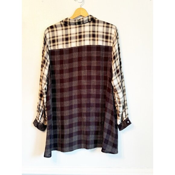 Susan Graver Women’s XLP Beige Mixed Plaid Tunic Top Pockets Preppy Quiet Luxury - Picture 9 of 10